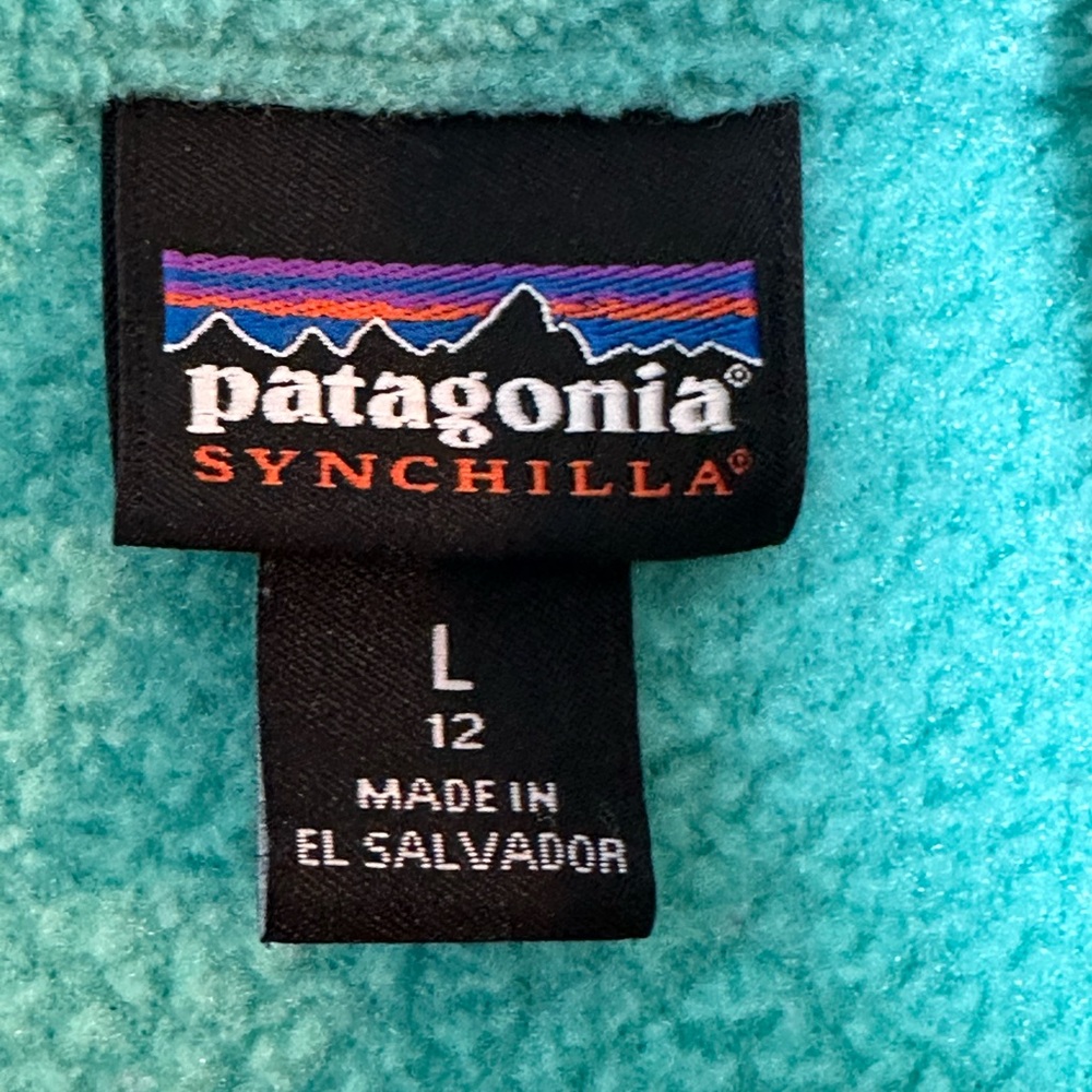 Patagonia Youth Synchilla Fleece Teal Full Zip Unisex Jacket, Size Large -12 - Picture 3 of 8
